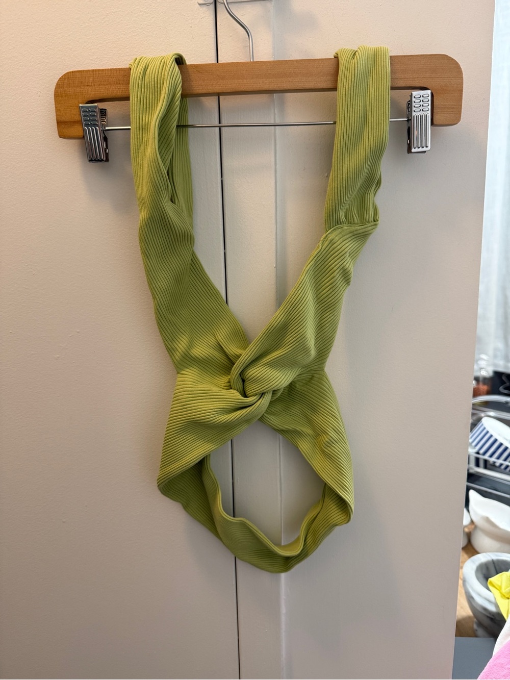 SHEIN Lime Green Ribbed Twist Front Tank Top